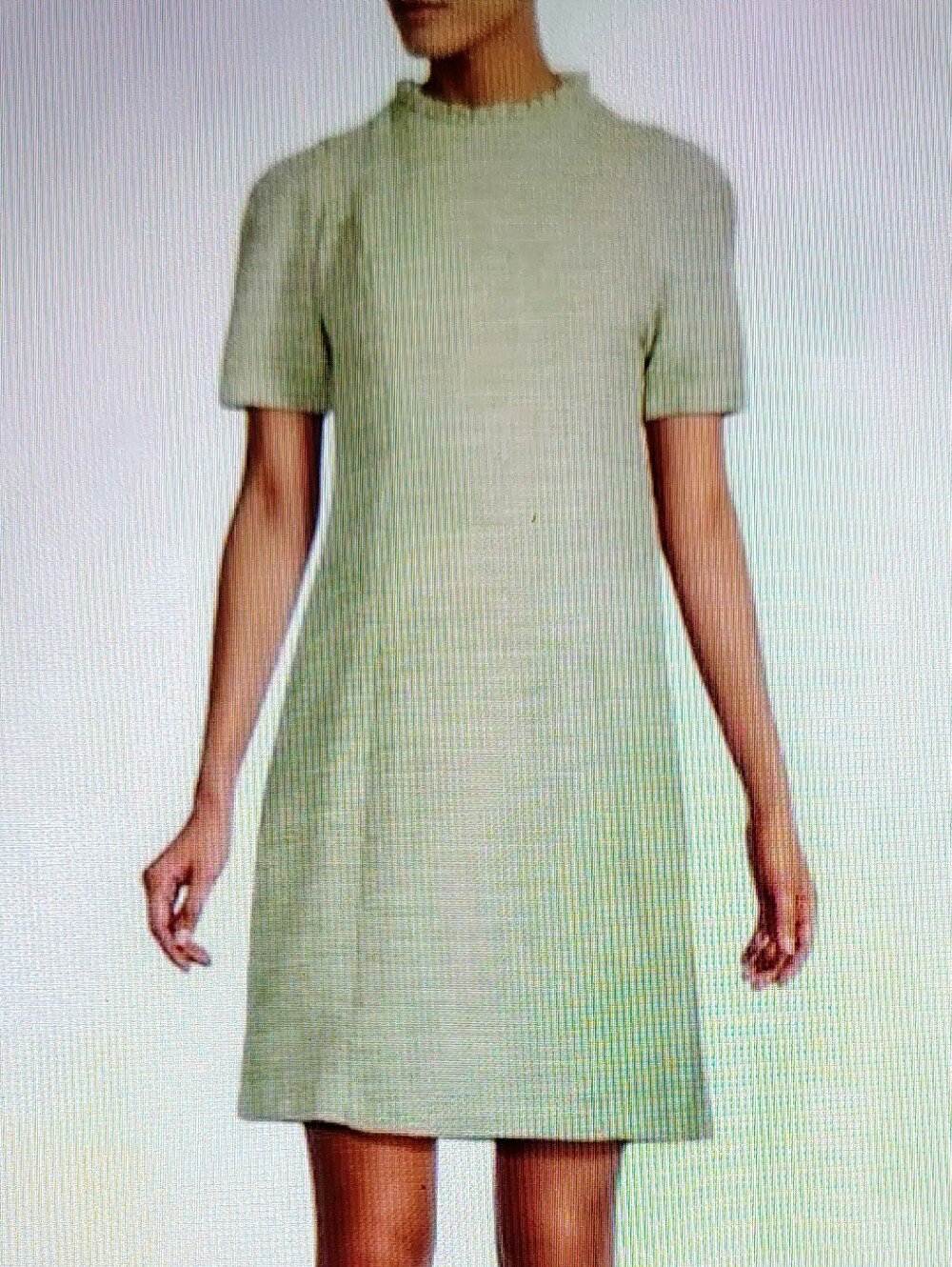 NWT $148 Nanette Lepore Mint & Cream Short Slv Ruffle Neck Sheath Dress Sz XL 16